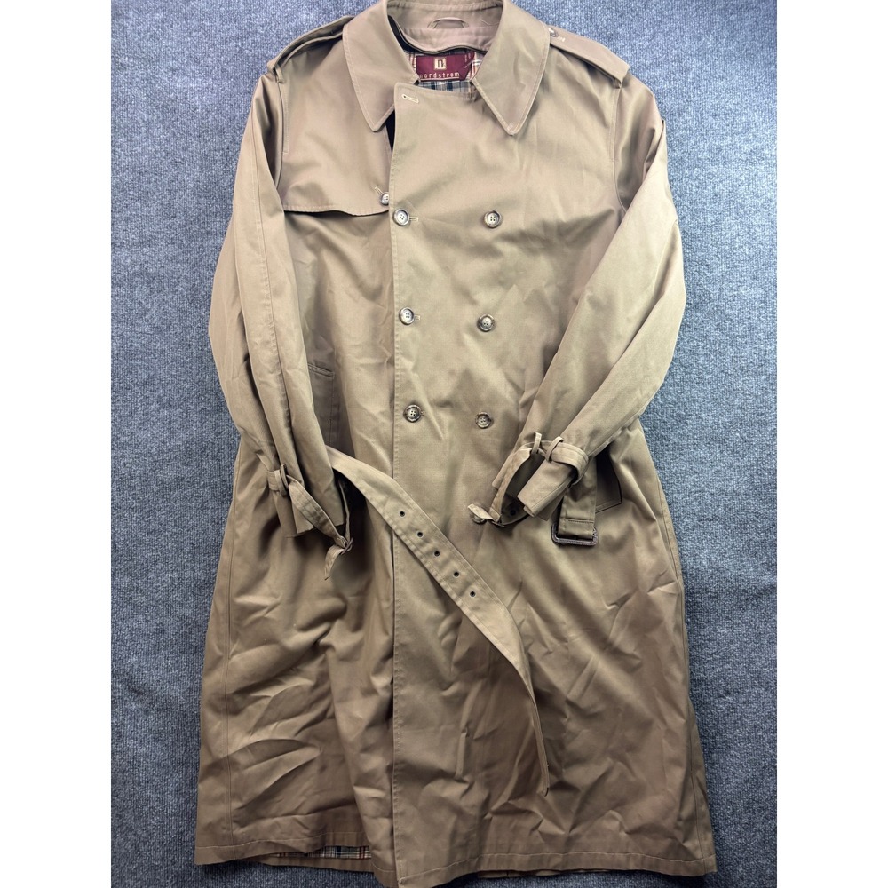 Nordstrom Trench Coat Mens 48XL Tan Khaki Double Breasted Plaid Liner Belted